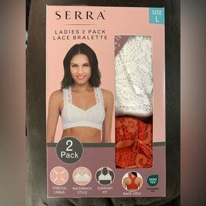 Serra Ladies 2 Pack Lace Bralette - White and Orange